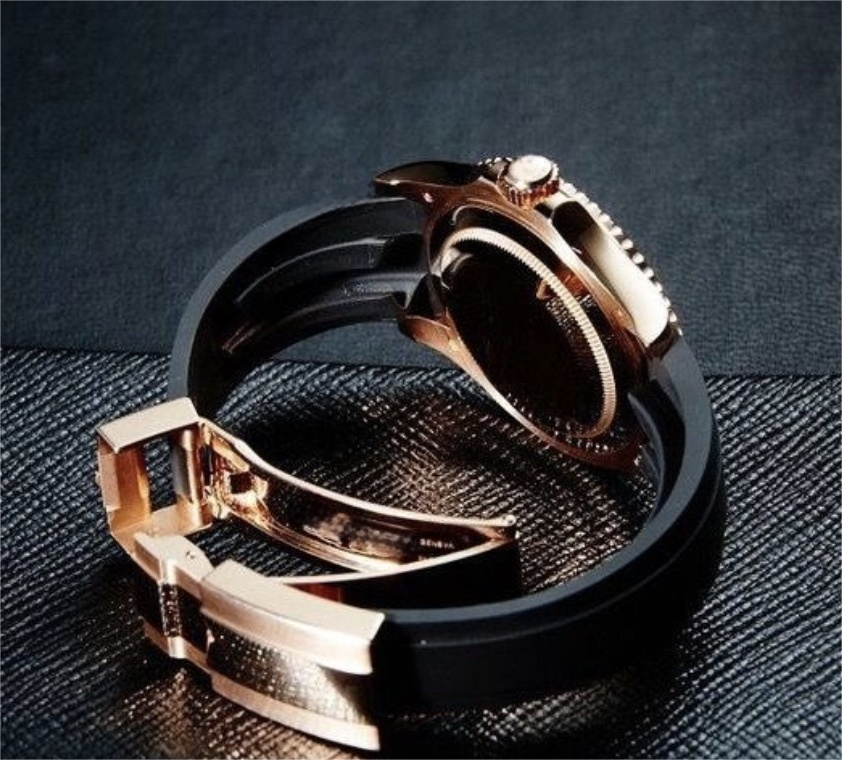 AAAA Black Rubber and Rose Gold Buckle A158817